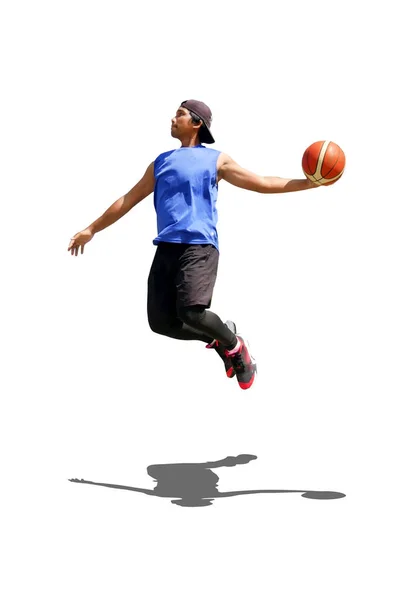 Asiatisk Basketspelare Gör Dunk Hoppa För Att Göra Mål Med — Stockfoto