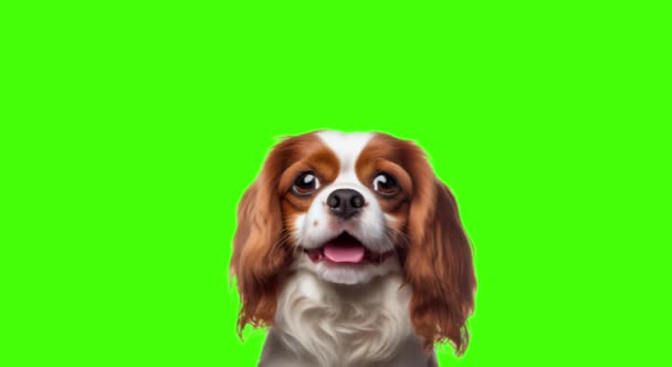 Porträt Des Cavalier King Charles Spaniel Hund Auf Grünem Bildschirm — Stockvideo