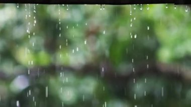 Çatıdan düşen yavaş çekim 4X yağmur damlaları
