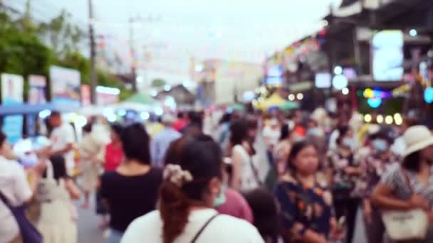 Lensler Bulanık Tayland Daki Sokak Gıda Pazarlarında Bir Sürü Yaya — Stok video