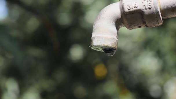 Vattenkriskoncept Vatten Droppar Från Kran Kran Med Vattendroppar — Stockvideo