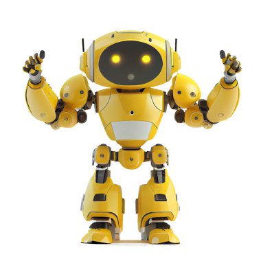 3d render of cute yellow robot on white background
