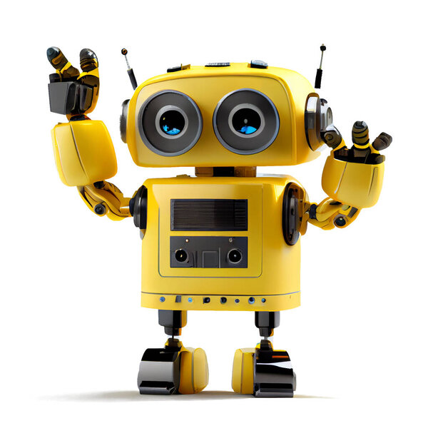 Render Cute Yellow Robot White Background — Stock Photo, Image
