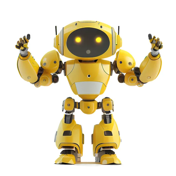 Render Cute Yellow Robot White Background — Foto Stock