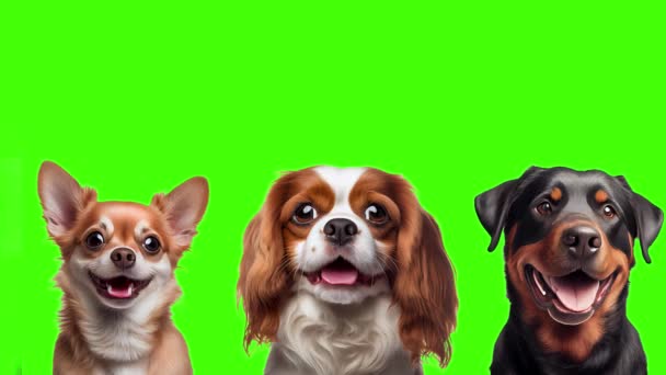 Portret Van Vrolijke Honden Groen Scherm — Stockvideo
