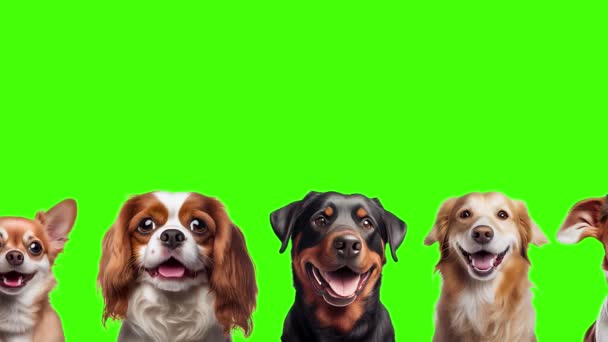 Retrato Perros Felices Pantalla Verde — Vídeos de Stock