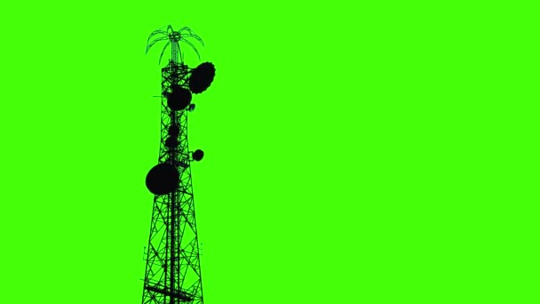 Telekommunikation Torn Med Antenn Grön Bakgrund Kommunikationskoncept — Stockvideo