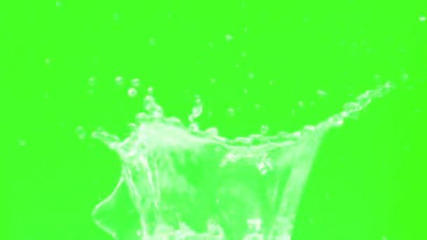 Salpicadura Agua Sobre Fondo Verde Salpicaduras Pantalla Verde Shot Water — Vídeos de Stock