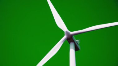 Yeşil ekranda dönen büyük rüzgar türbinlerinin 2X yavaş çekim videosu