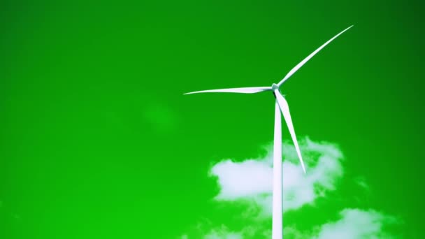 Video Cámara Lenta Grandes Turbinas Eólicas Girando Pantalla Verde — Vídeos de Stock