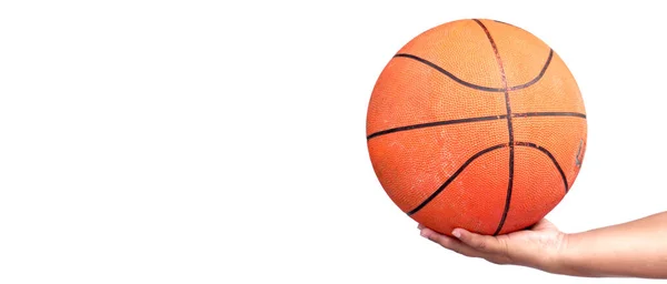 Hand Houden Basketbal Bal Basketbal Hand Met Clipping Pad — Stockfoto