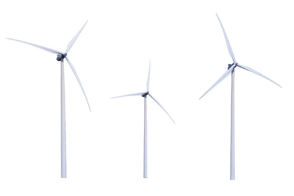 Windturbines Geïsoleerd Wit Met Knippad — Stockfoto