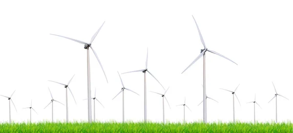 Turbinas Eólicas Campo Verde Isoladas Branco Com Caminho Recorte — Fotografia de Stock