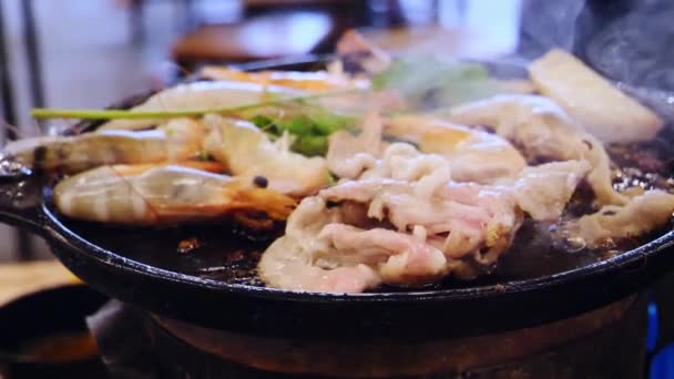 Asia Seafood Goreng Panci Restoran — Stok Video