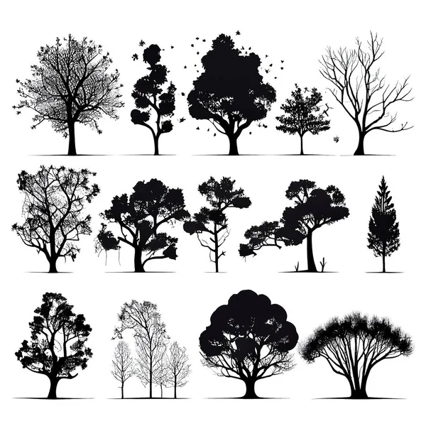 Silhueta Preta Árvores Sobre Fundo Branco — Fotografia de Stock