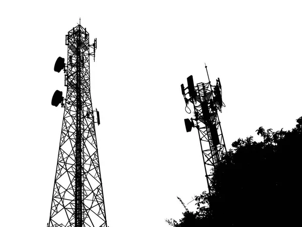 Комунікаційні Антенні Вежі Телекомунікаційні Вежі Антенами Вежа Мобільного Телефону Радіохвильова — стокове фото