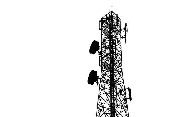 Wieże Komunikacyjne Wieże Telekomunikacyjne Antenami Wieża Komórkowa Wieża Radiowa Ścieżką — Zdjęcie stockowe