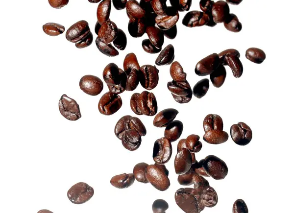 Kaffeebohnen Isoliert Auf Weißem Hintergrund Ansicht Von Oben — Stockfoto