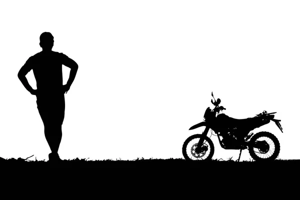 Silhouette Man Motocross Bike White Background — Stock Photo, Image