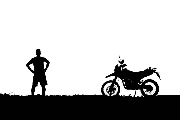 Silueta Hombre Con Moto Motocross Sobre Fondo Blanco — Foto de Stock