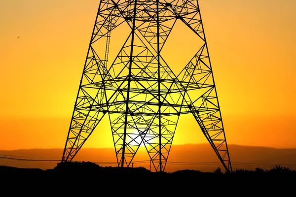 High Voltage Poles Silhouette Complex Steel Structure Beautiful View — Stock Photo, Image