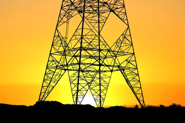 High Voltage Poles Silhouette Complex Steel Structure Beautiful View — Stock Photo, Image