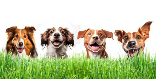 Lyckliga Hundar Ängen Vit Bakgrund — Stockfoto
