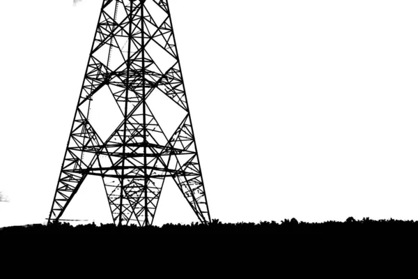 クリッピングパスと白の背景に高電圧伝送塔のシルエット — ストック写真