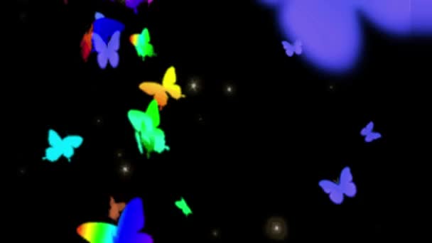 Анимационные Бабочки Летят Черном Фоне — стоковое видео