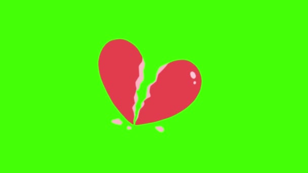 Coração Partido Com Cicatrizes Coração Quebrado Fundo Tela Verde Animação — Vídeo de Stock