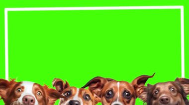 Yeşil ekran arka planında sevimli köpekler, reklam için uygun.
