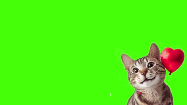 Cute Cats Hearts Green Screen Background — Stock Video