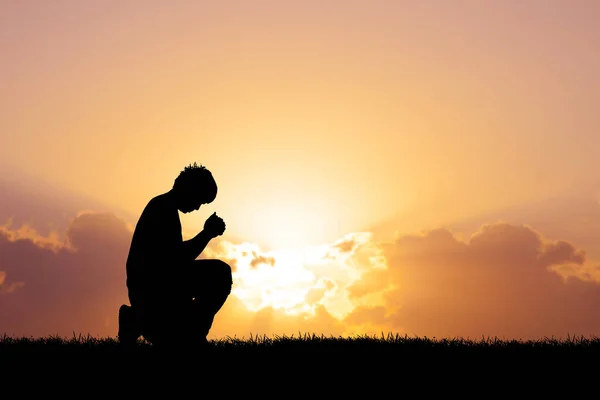 Homme Solitaire Désespéré Qui Prie Dieu — Photo