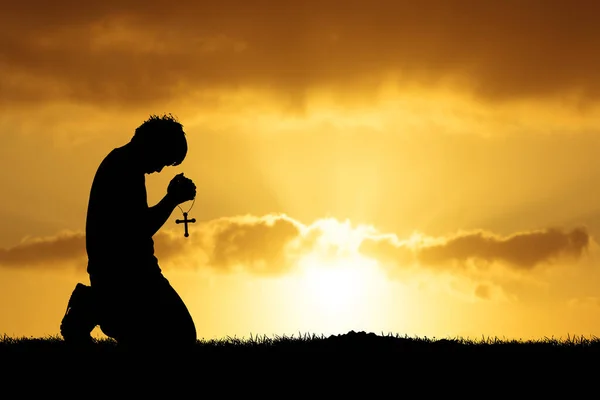 Homem Solitário Desesperado Orando Deus Imagem De Stock