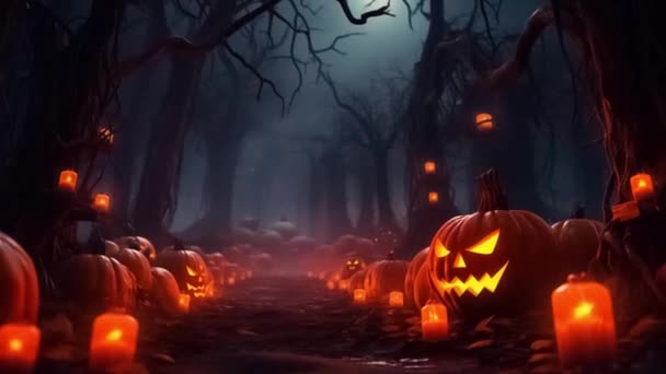 Background Video Halloween Festival Has Ghost Pumpkins Effects — Stock Video