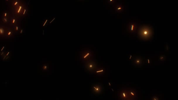 Partículas Movimiento Navidad Luces Fondo Fuego Noche Sobre Fondo Negro — Vídeo de stock