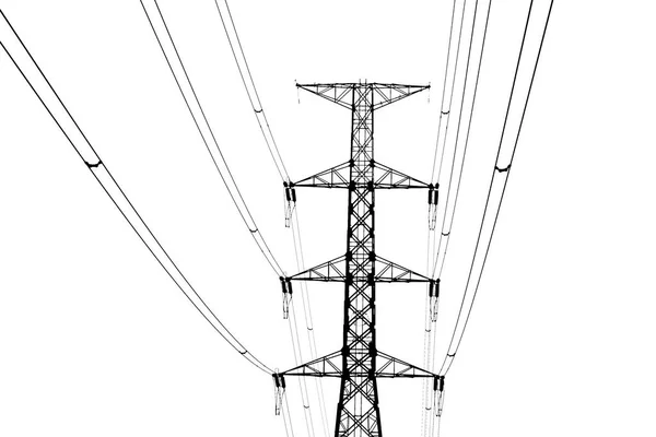 Silhouette High Voltage Transmission Towers White Background Clipping Path — Stock Photo, Image