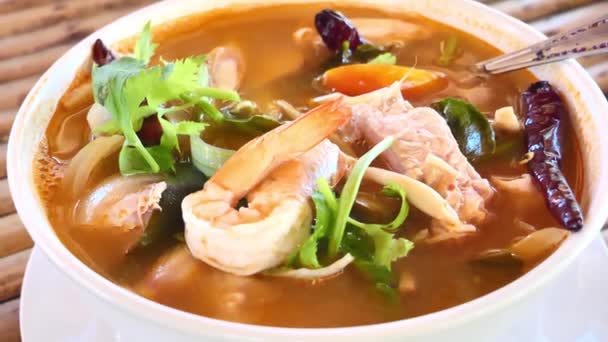 Concepto Comida Tailandesa Tom Yum Kung Plato Que Puede Comer — Vídeos de Stock