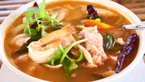 Concepto Comida Tailandesa Tom Yum Kung Plato Que Puede Comer — Vídeo de stock