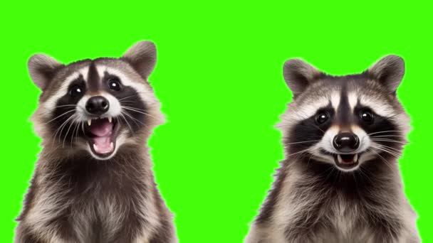 Funny Raccoons Character Green Screen — Stock Video