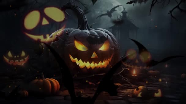 Tło Halloween Dyniami Nietoperzami Ciemności — Wideo stockowe