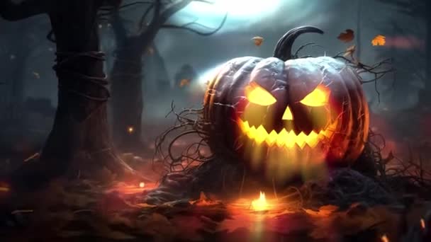 Halloween Background Pumpkin Bats Dark — Stock Video