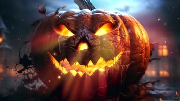 Balkabağıyla Cadılar Bayramı Arkaplanı Cadılar Bayramı Jack Feneri Karanlıkta Cadılar — Stok video