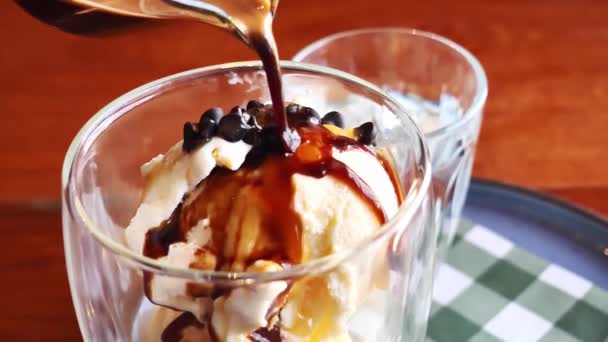 Vanilla Ice Cream Strong Coffee Special Coffee Menu Concept — Stock Video