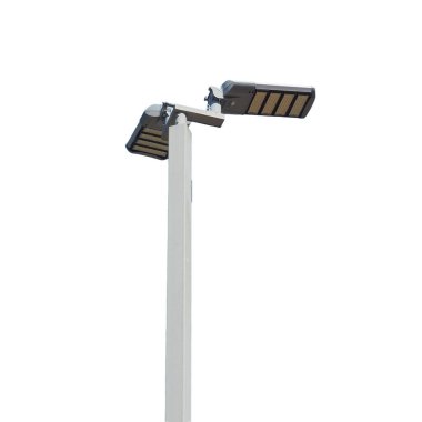 Gece ışık sağlayan elektrik direği gün boyunca beyaz zemin üzerinde güneşten gelen enerjiyi kullanır.