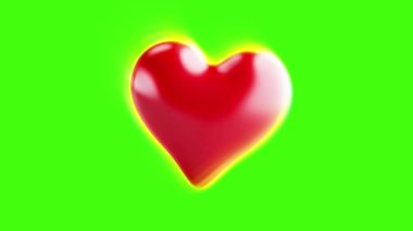 Sevgililer gününde dekorasyon için yeşil arka planda kırmızı kalp animasyonu