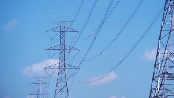 Pola Elektryczne Wysokiego Napięcia Obszarach Wiejskich Koncepcja Bezpieczeństwa Energetycznego — Wideo stockowe