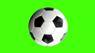 Yeşil ekran arka planında dönen bir futbol topunun canlandırması.