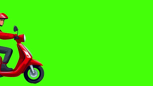 Animação Motorista Entrega Dirigindo Uma Scooter Fundo Tela Verde — Vídeo de Stock