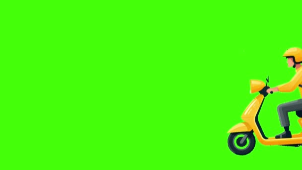 Animation Delivery Driver Driving Scooter Green Screen Background — Stock Video